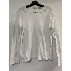 CLASSIC ELEMENTS WOMEN'S WHITE CHRISTMAS LONG SLEEVE SHIRT SIZE M (10/12)